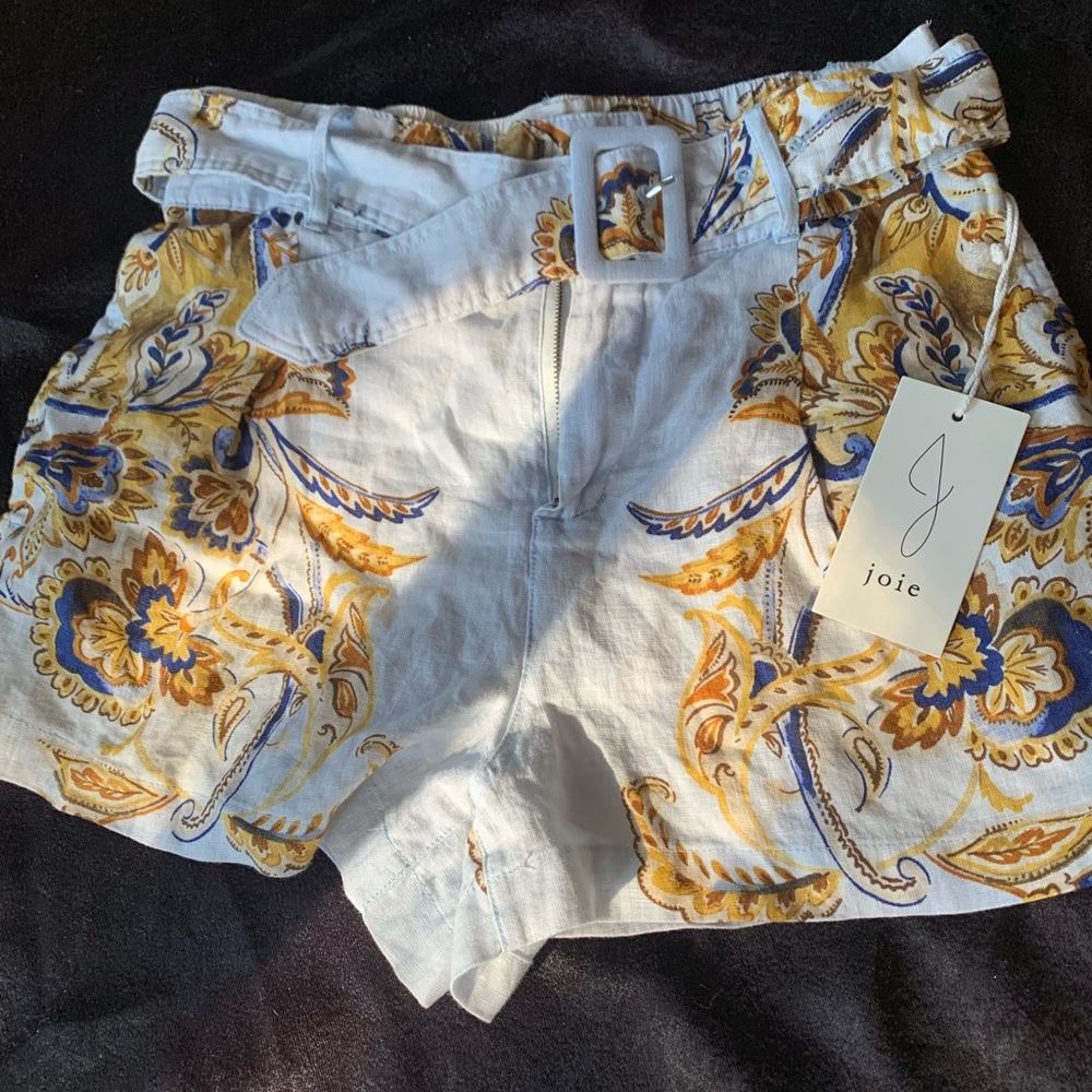 Joie Women's White and Gold Floral High Waist Shorts